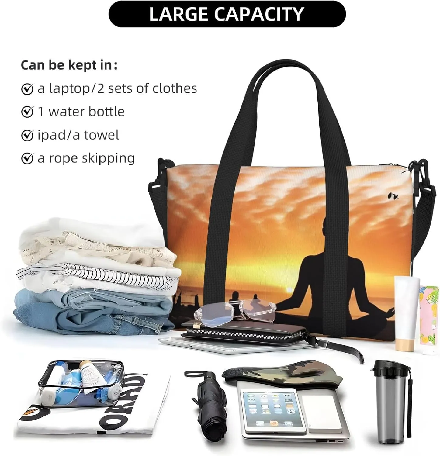 Gym Bag Yoga under Sunset Duffel Bag for Men Women Travel Overnight Bag with Shoe Compartment Workout Bags