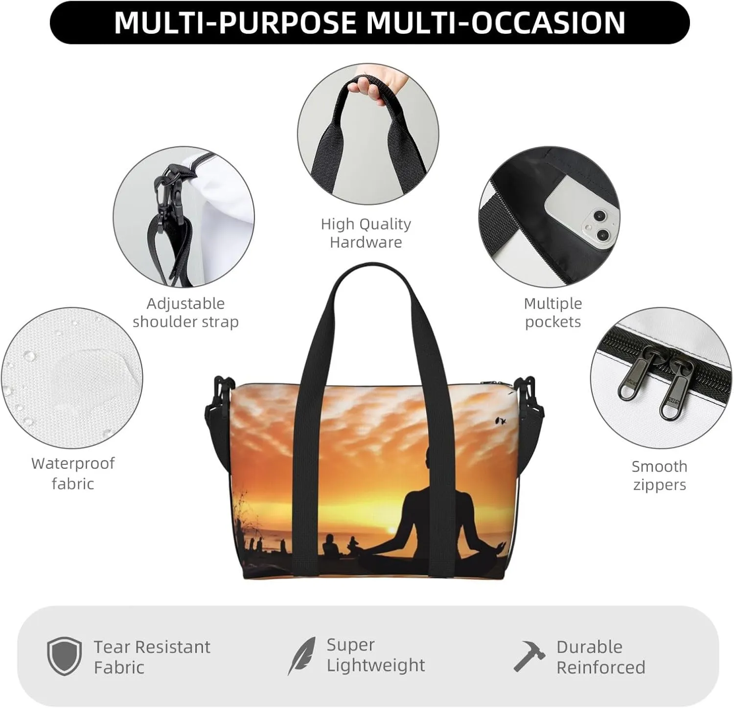 Gym Bag Yoga under Sunset Duffel Bag for Men Women Travel Overnight Bag with Shoe Compartment Workout Bags