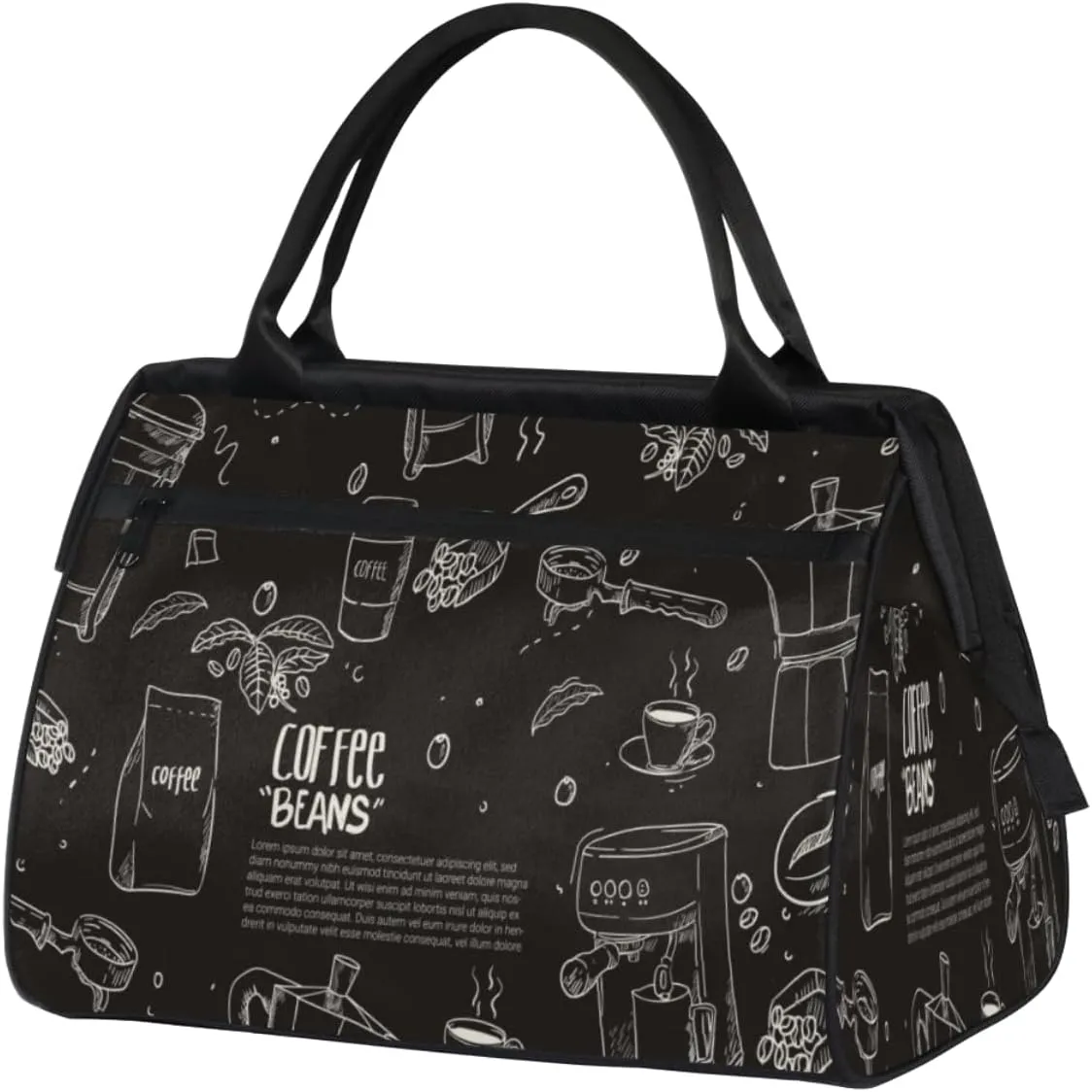 Hand Drawn Coffee Equipment Composition Background Travel Duffel Bag Sports Travel Duffel Bag Waterproof Durable Large Gym Tote Bag Weekender Overnight Bag for Women Travel Gym Yoga