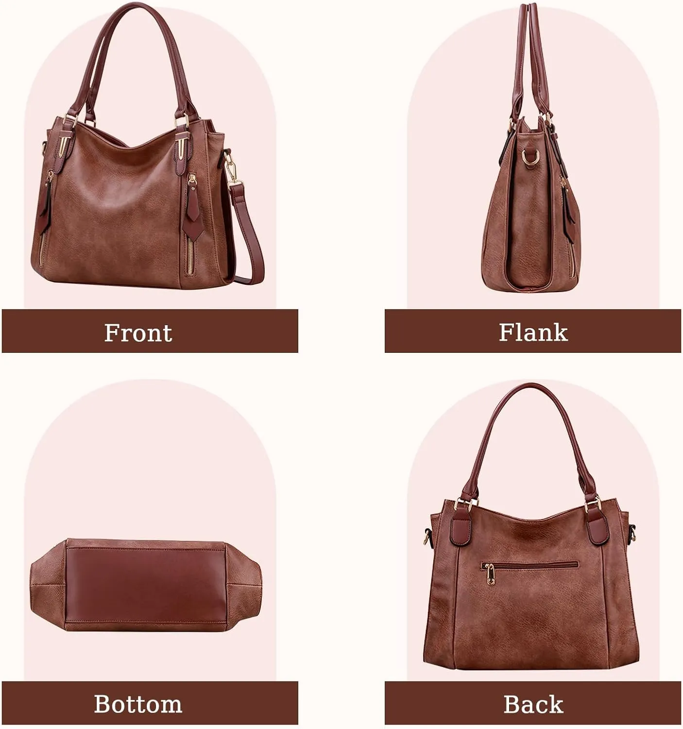 Handbags for Women Faux Leather Top Handle Shoulder Bags with Detachable Strap Medium Size