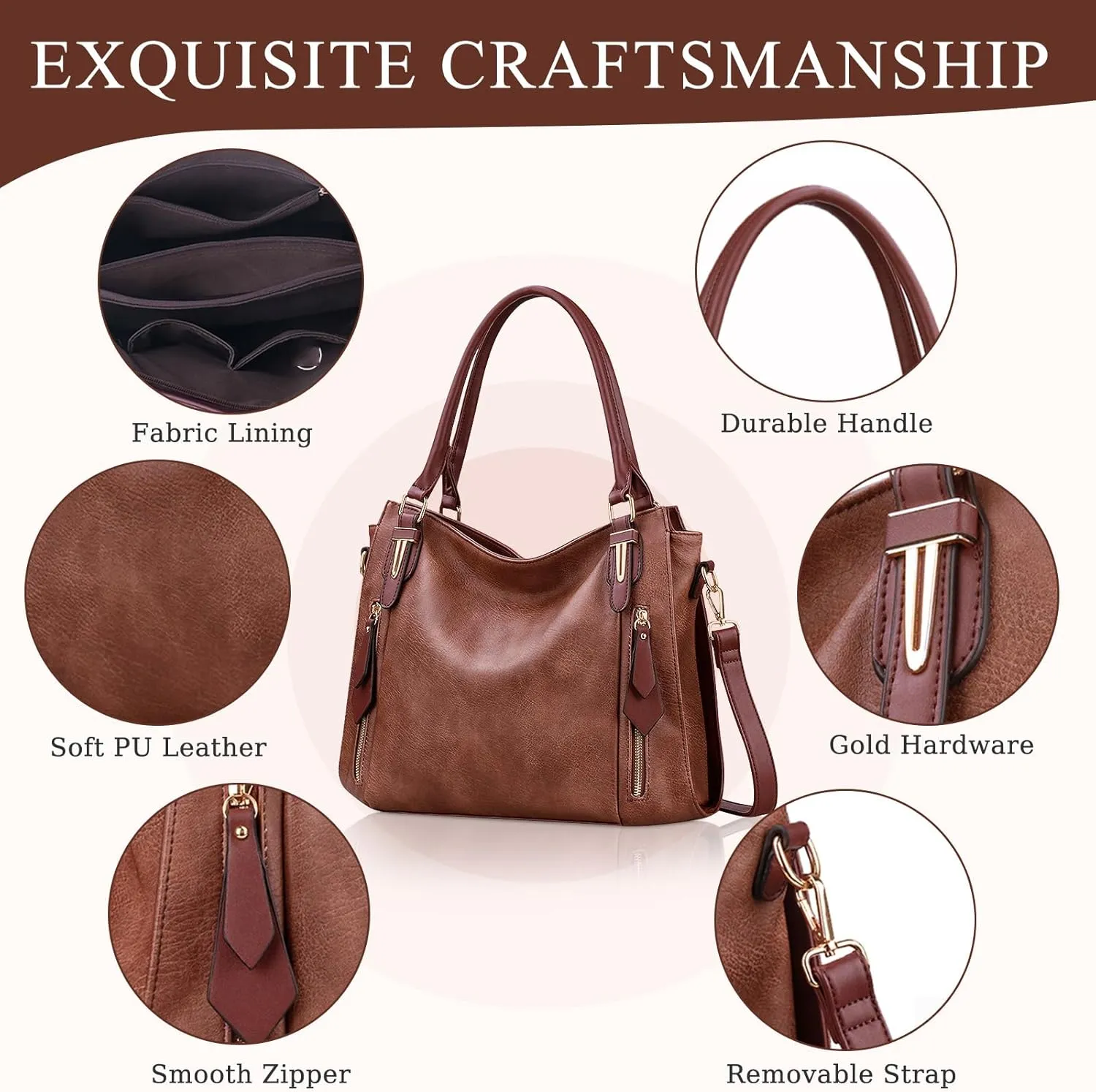 Handbags for Women Faux Leather Top Handle Shoulder Bags with Detachable Strap Medium Size
