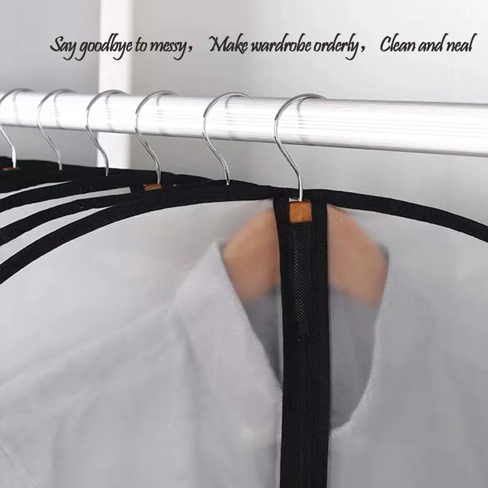 Hanging Garment Bag Hanging Clothes Bags (Set of 12) for Closet Storage Plastic Bag with Zipper for Suit Sweaters Travel Laundry Wardrobe Closet Garment Dust Cover Bags (Black, 24'' x 48'')
