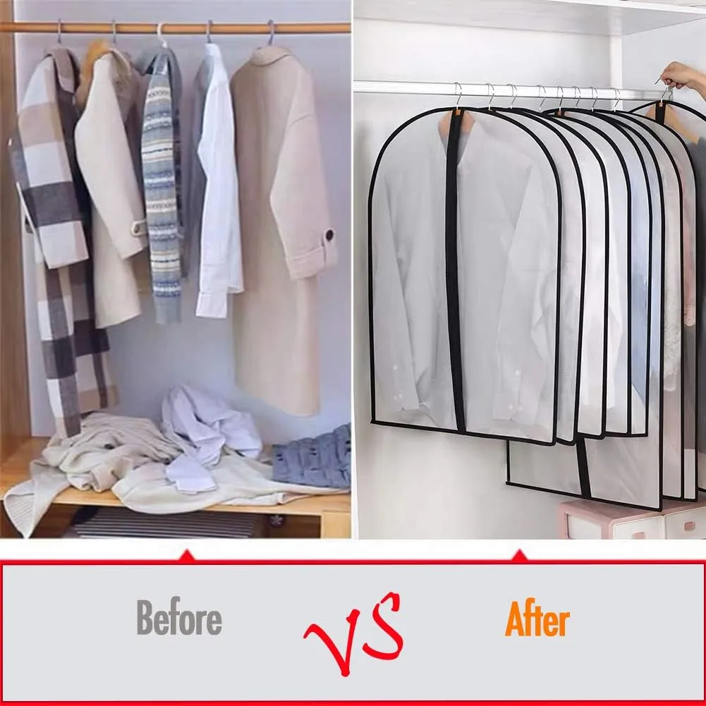 Hanging Garment Bag Hanging Clothes Bags (Set of 12) for Closet Storage Plastic Bag with Zipper for Suit Sweaters Travel Laundry Wardrobe Closet Garment Dust Cover Bags (Black, 24'' x 48'')