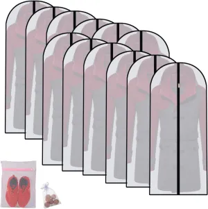 Hanging Garment Bag Hanging Clothes Bags (Set of 12) for Closet Storage Plastic Bag with Zipper for Suit Sweaters Travel Laundry Wardrobe Closet Garment Dust Cover Bags (Black, 24'' x 48'')