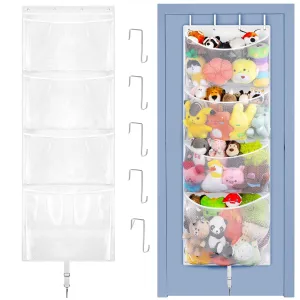 Hanging Stuffed Animal Storage, Over Door Large Plush Toy Organizer with Metal Hook, Baby Accessory Holder Idea for Nursery, Doll & Bear Mesh Hammock Bag for Girl Boy Kid Room