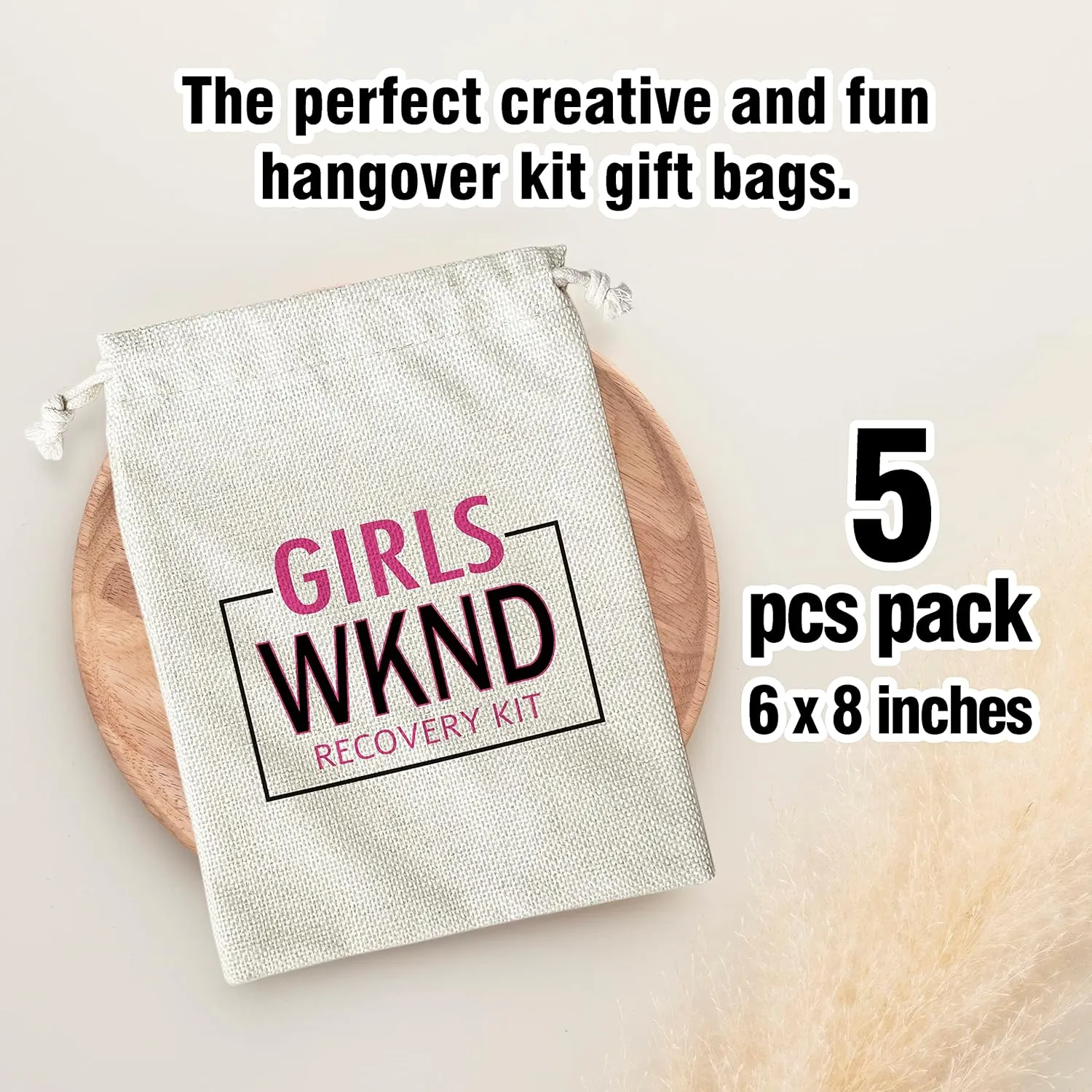 Hangover Kit Bags, Girls Weekend With Drawstring Gift Bag, for Bridal Shower, Wedding, Travel, Bachelorette Party Survival Recovery Kit Bag, Decorations, Supplies (6"X 8") 5 Pcs -kit053