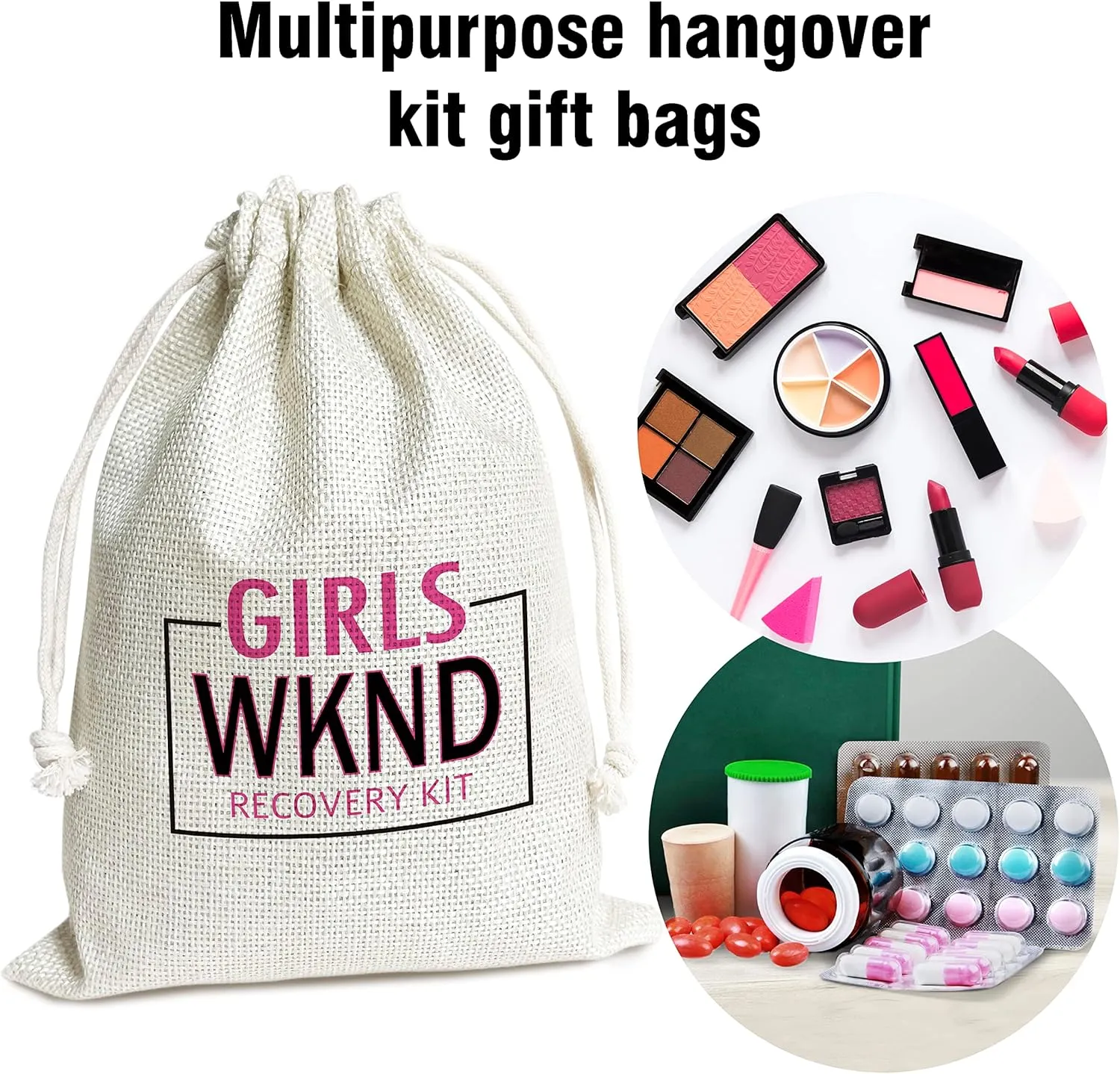 Hangover Kit Bags, Girls Weekend With Drawstring Gift Bag, for Bridal Shower, Wedding, Travel, Bachelorette Party Survival Recovery Kit Bag, Decorations, Supplies (6"X 8") 5 Pcs -kit053
