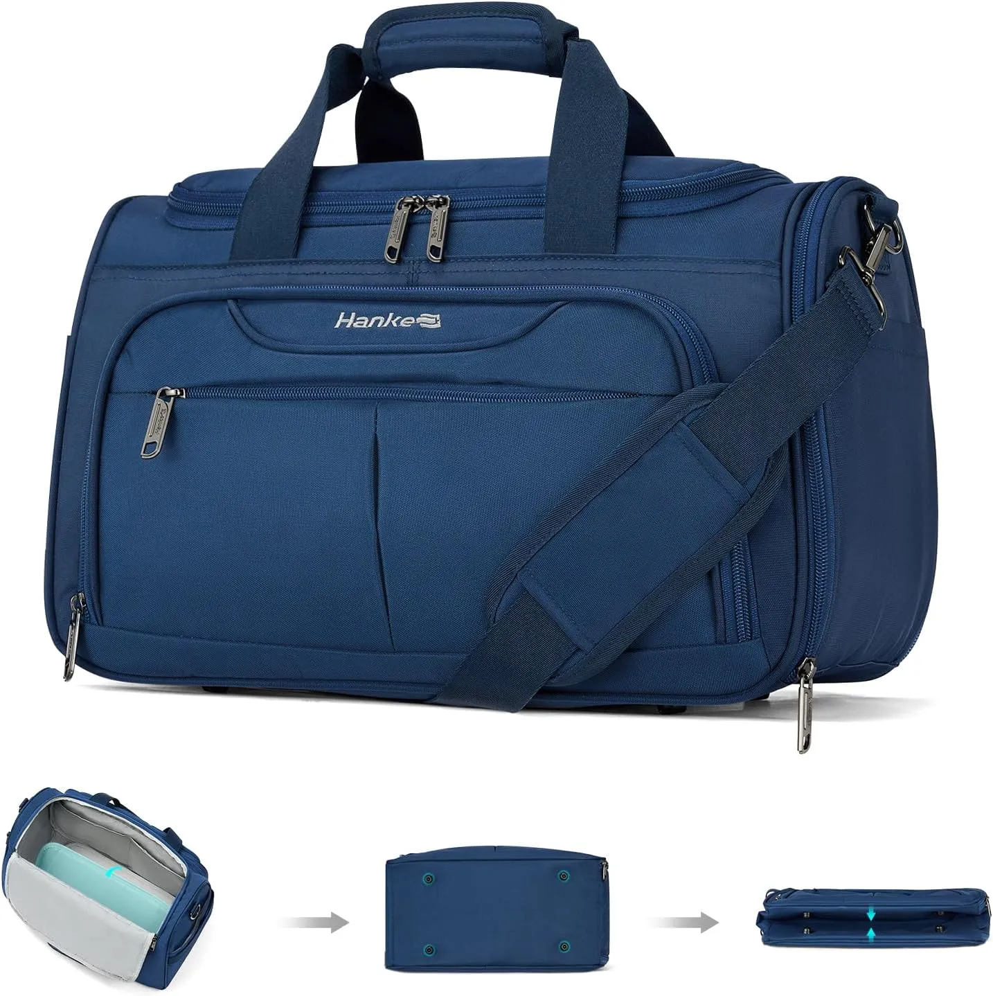 Hanke Foldable Underseat Carry On luggage Bag, Travel Tote Bag for Women & Men, Personal Item Travel Bag Softside Lightweight Luggage Bags for Travel Flight Crew Overnight Weekender.（Blue）