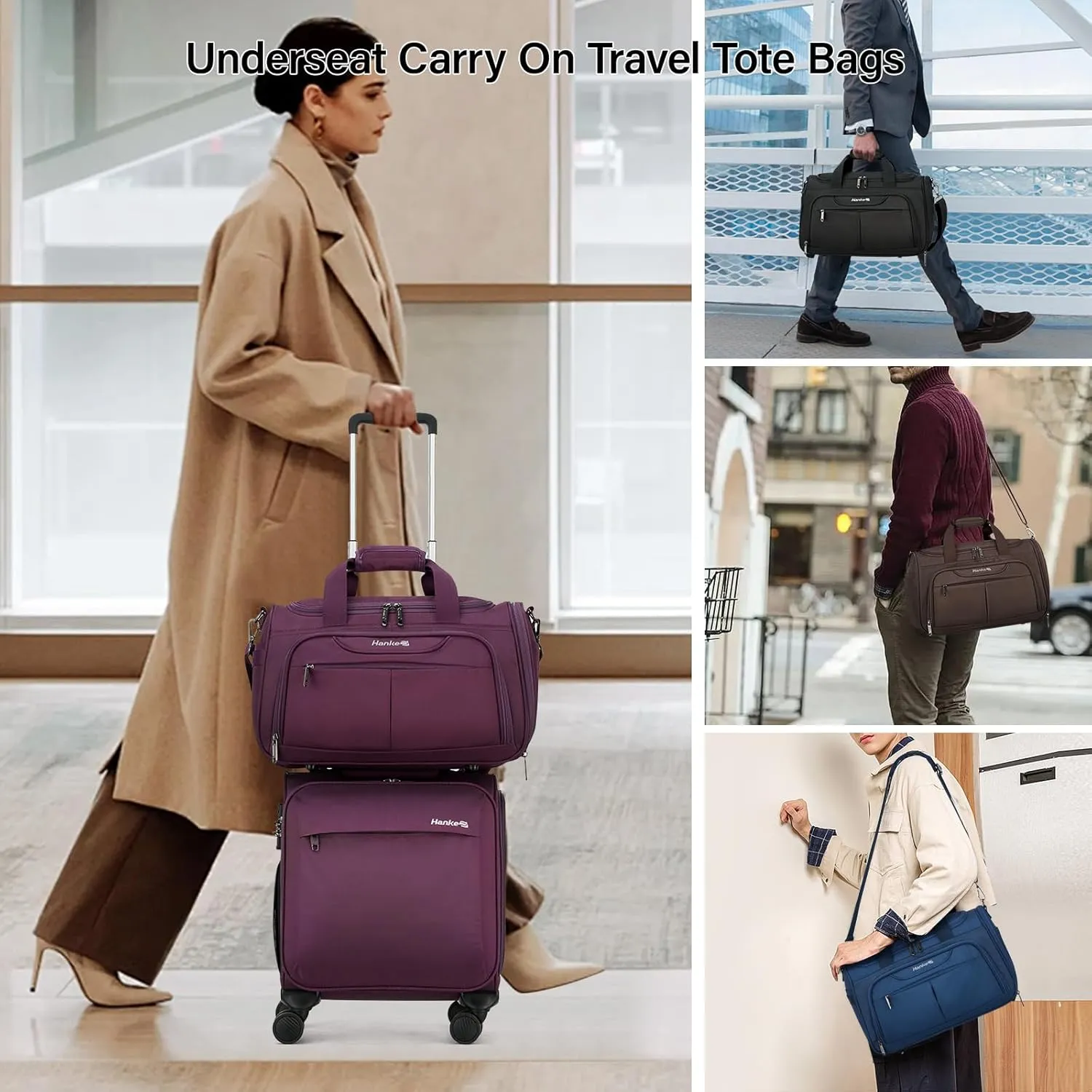 Hanke Foldable Underseat Carry On luggage Bag, Travel Tote Bag for Women & Men, Personal Item Travel Bag Softside Lightweight Luggage Bags for Travel Flight Crew Overnight Weekender.（Blue）