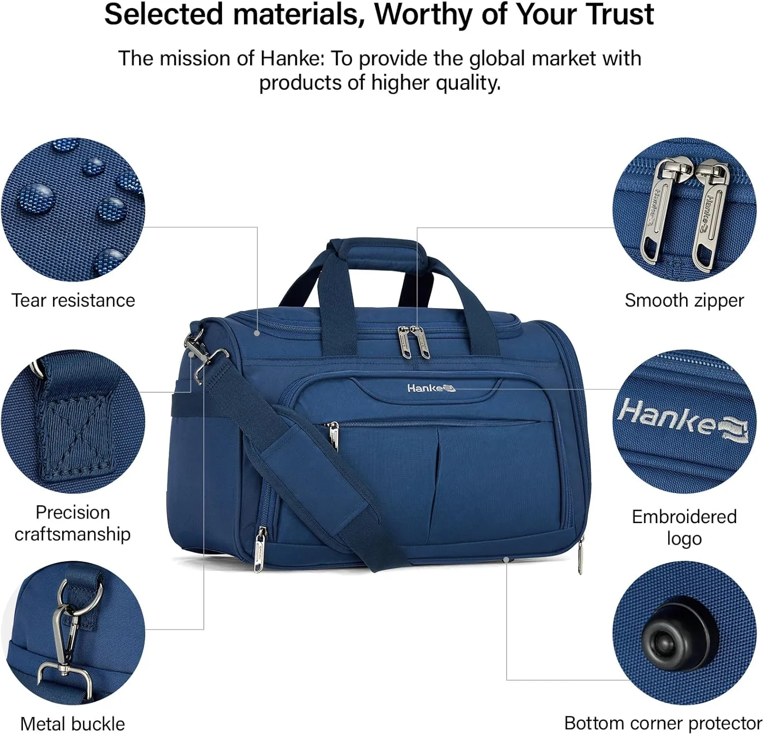 Hanke Foldable Underseat Carry On luggage Bag, Travel Tote Bag for Women & Men, Personal Item Travel Bag Softside Lightweight Luggage Bags for Travel Flight Crew Overnight Weekender.（Blue）