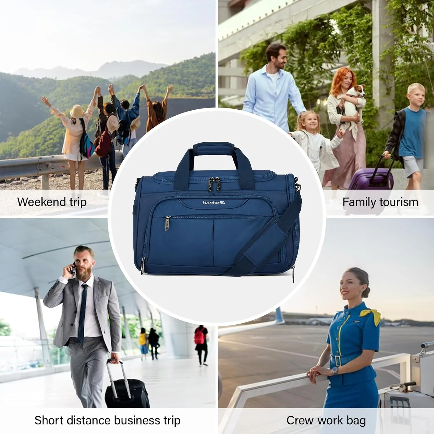 Hanke Foldable Underseat Carry On luggage Bag, Travel Tote Bag for Women & Men, Personal Item Travel Bag Softside Lightweight Luggage Bags for Travel Flight Crew Overnight Weekender.（Blue）