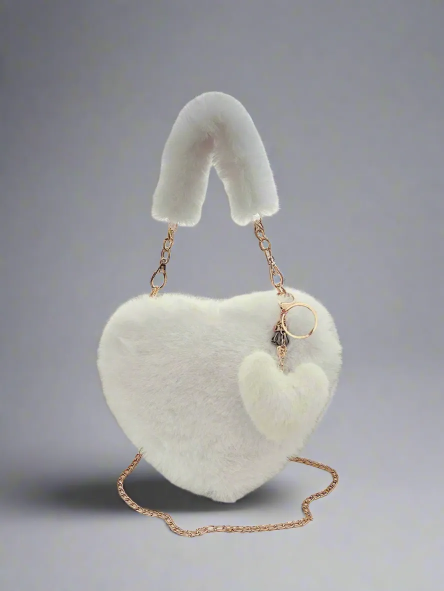 Heart Shape Faux Fur Handbag