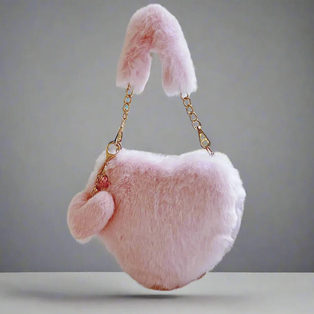 Heart Shape Faux Fur Handbag