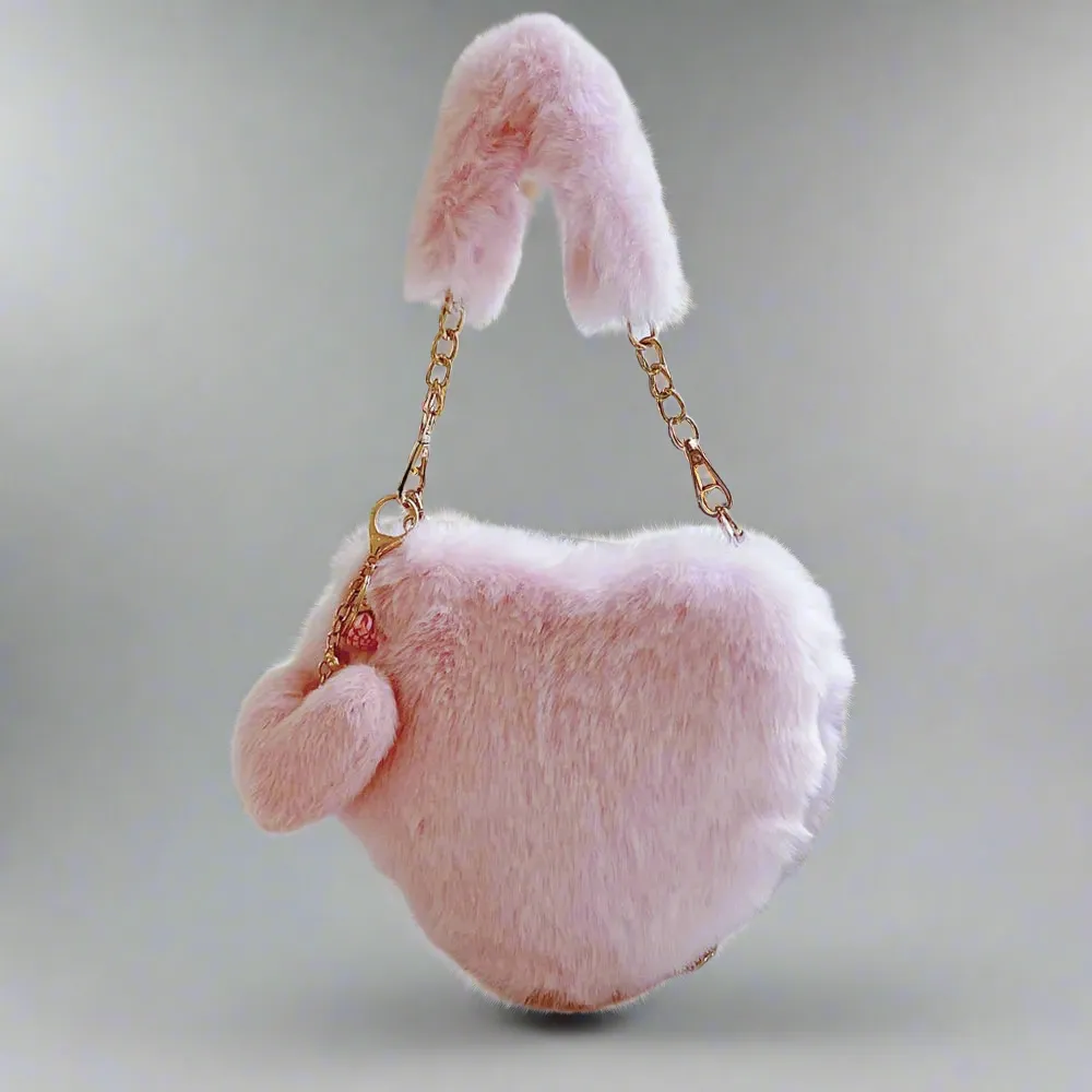 Heart Shape Faux Fur Handbag