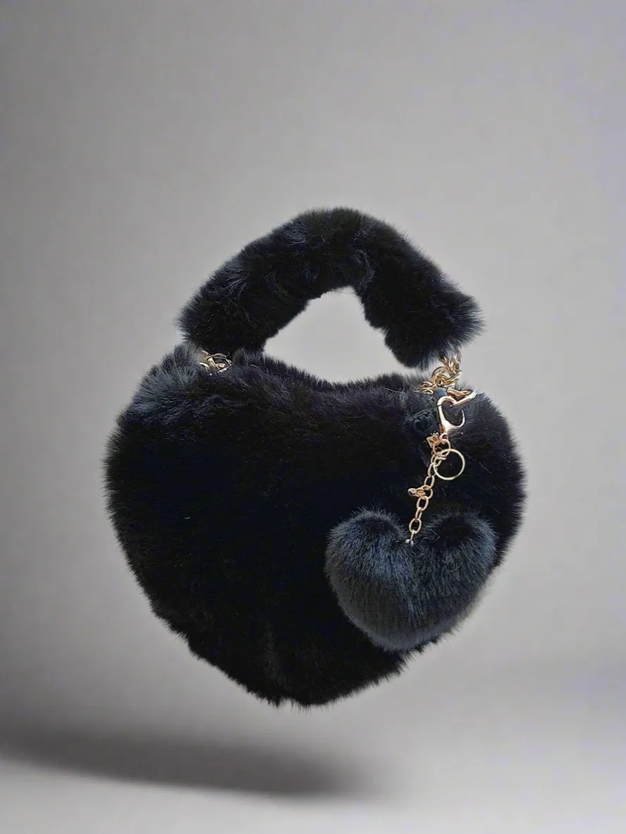 Heart Shape Faux Fur Handbag
