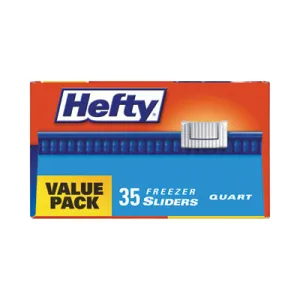 Hefty® Slider Stand and Fill Freezer Storage Bags, 32 oz, 7" x 8", Clear, 35 Bags/Box, 9 Boxes/Carton