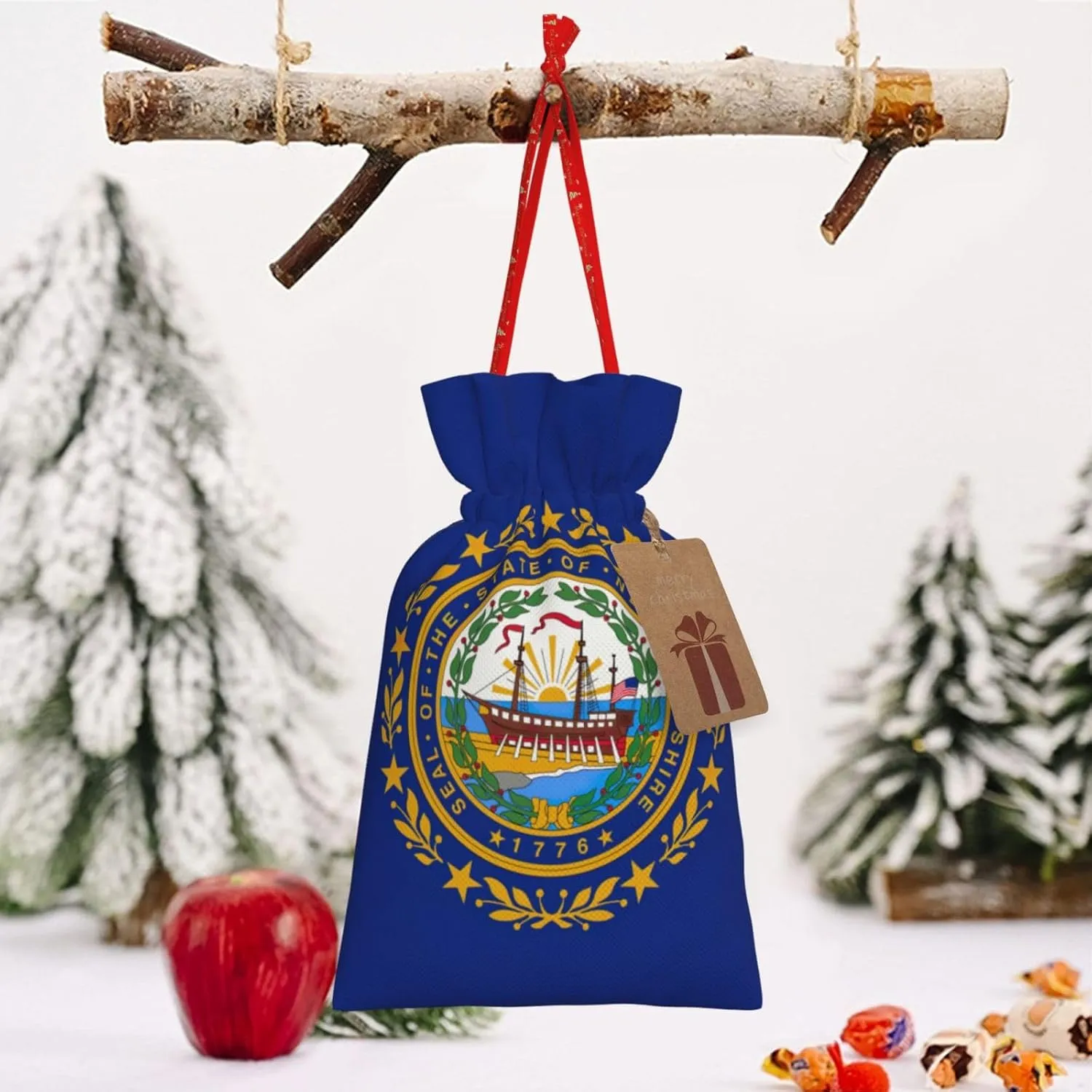 HJKTVDRQ New Hampshire State Flag Print Reusable Gifts Bags Present Wrapping Decorative Bags For Holiday,Christmas,Birthday Presents