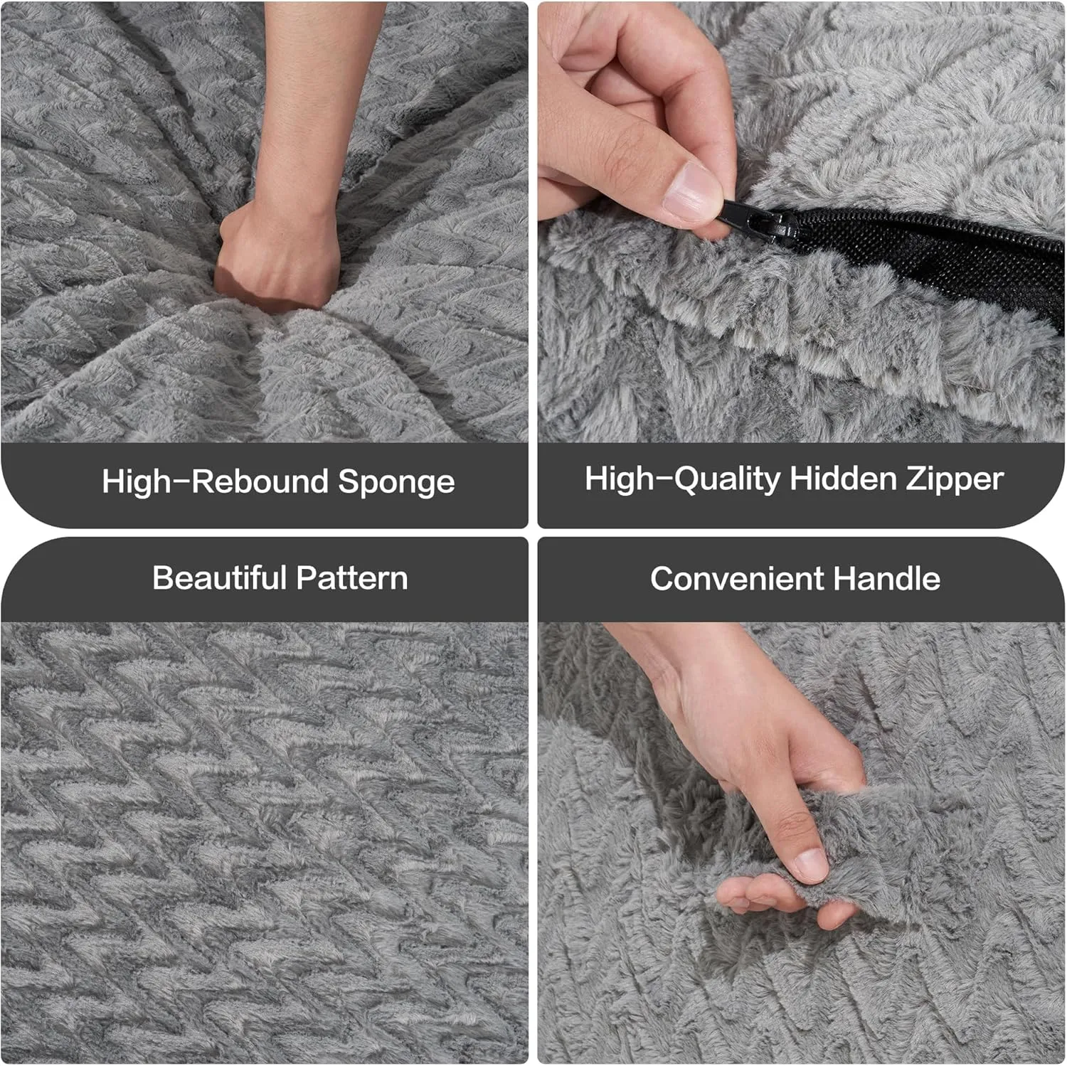 Hobestluk 3ft Bean Bag Chairs for Adults Large Beanbag Chair with Chevron Plush Fur Cover Big Bean Bag Chair for Living Room Bedroom Dorm Office - Grey (36” x 36” x 22”)