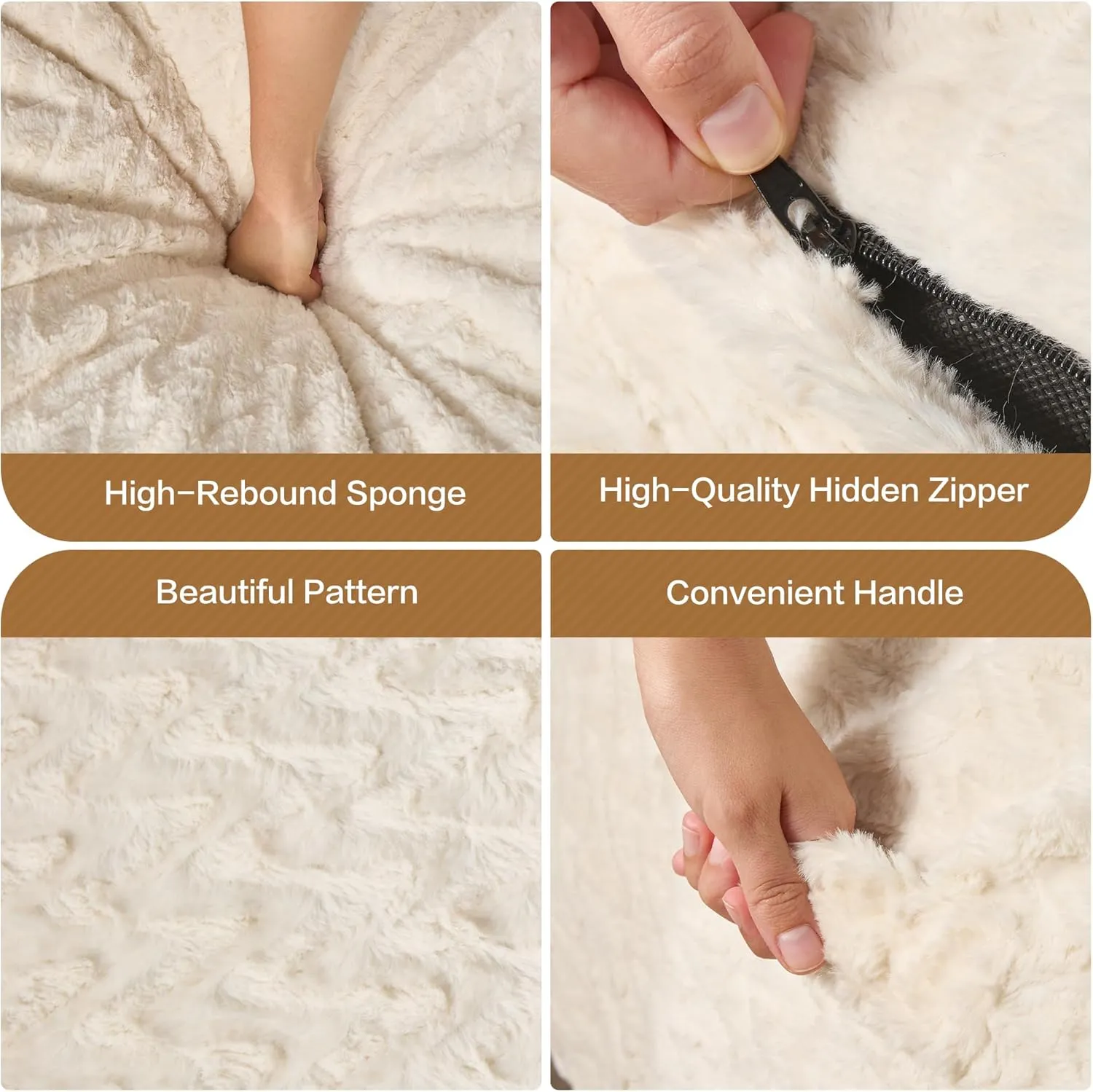 Hobestluk 3ft Bean Bag Chairs for Adults Large Beanbag Chair with Chevron Plush Fur Cover Big Bean Bag Chair for Living Room Bedroom Dorm Office - White (36” x 36” x 22”)