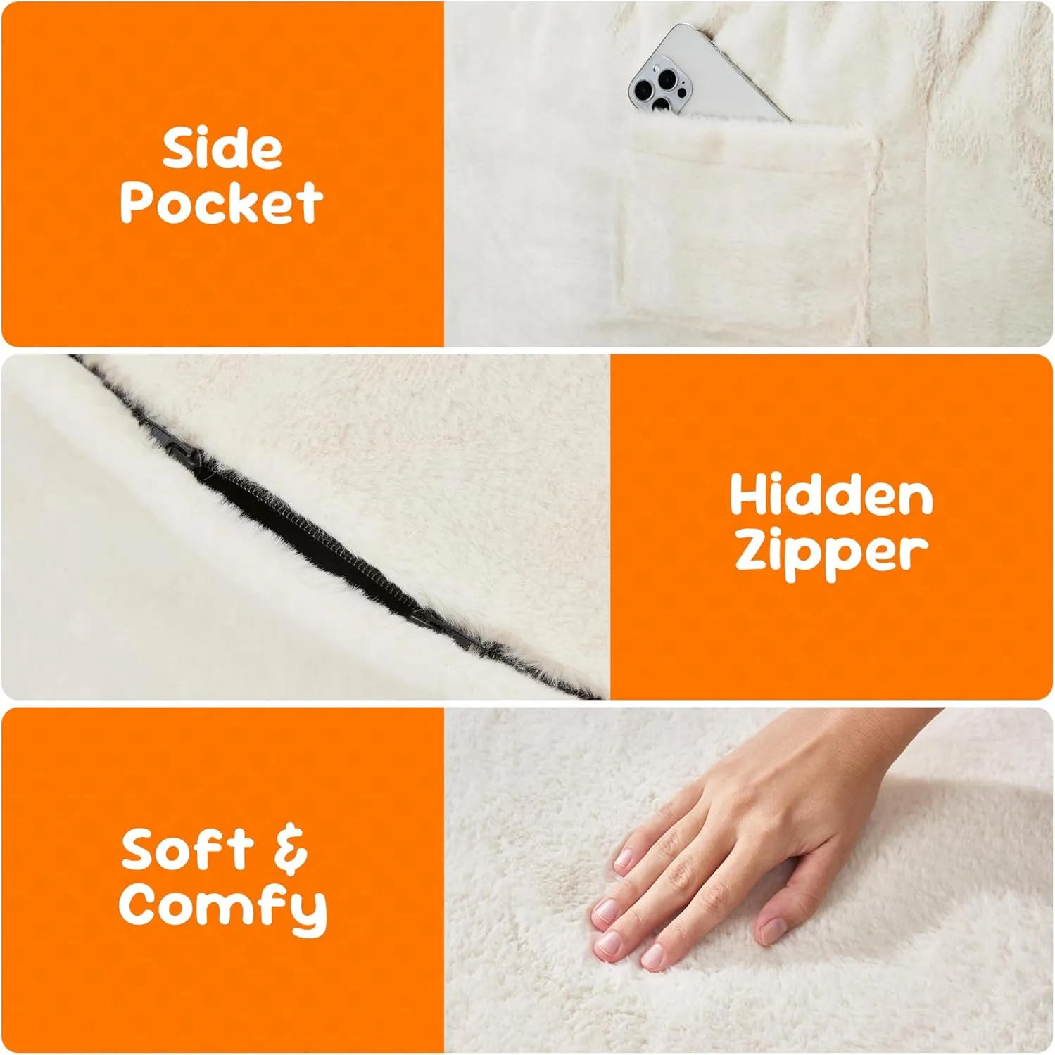 Hobestluk Bean Bag Chairs 2.5FT Bean Bag Chair with Memory Foam Filled & Plush Faux Fur Cover Small Bean Bag Chairs for Playroom, Living Room, Bedroom (White)