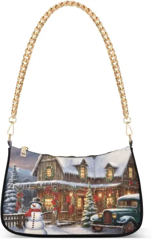 Hobo Bags for Women Snowman Snow Christmas Tote Purses Small Handbags with Chain 20848167