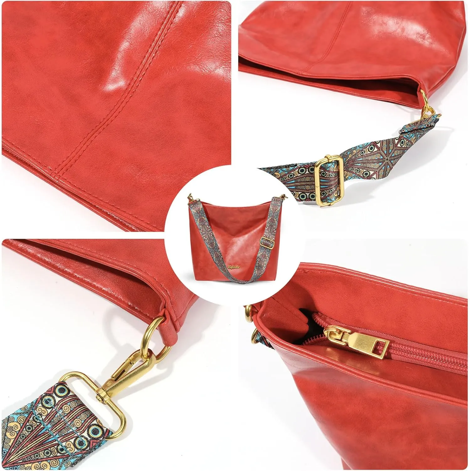 Hobo Bags for Women Tote Bag Hobo Purse Vintage Bucket Bags Womens Vegan Leather Guitar Strap Purse