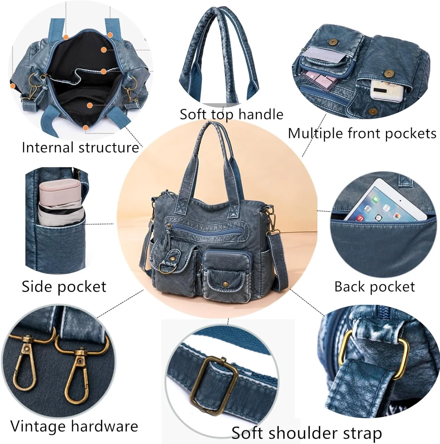 Hobo Handbag and Purses for Women,Top Handle Satchel Purse Tote Shoulder Bags Faux Leather for Ladies