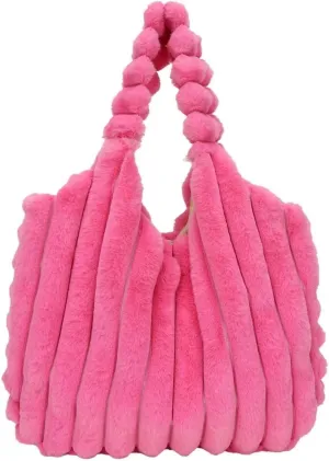 Hobo Tote Bag Fuzzy Faux Fur Cute Casual Clutch Women's Fluffy Tote Handbag Fleece Sherpa Shoulder Bag