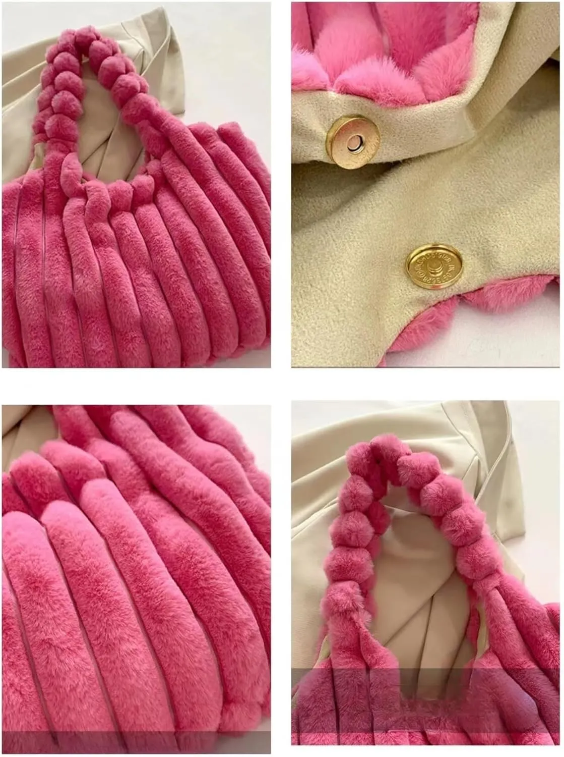 Hobo Tote Bag Fuzzy Faux Fur Cute Casual Clutch Women's Fluffy Tote Handbag Fleece Sherpa Shoulder Bag