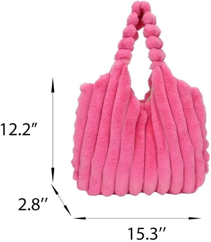Hobo Tote Bag Fuzzy Faux Fur Cute Casual Clutch Women's Fluffy Tote Handbag Fleece Sherpa Shoulder Bag