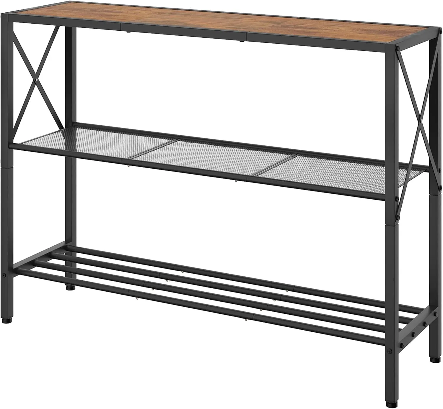 Hoctieon Industrial Console Table, 3 Tier Entryway Tables, Hallway Desk, Narrow Sofa Tables with Shelves, Entrance Table for Entryway, Living Room, Foyer, Hallway, Office, Rustic Brown&Black