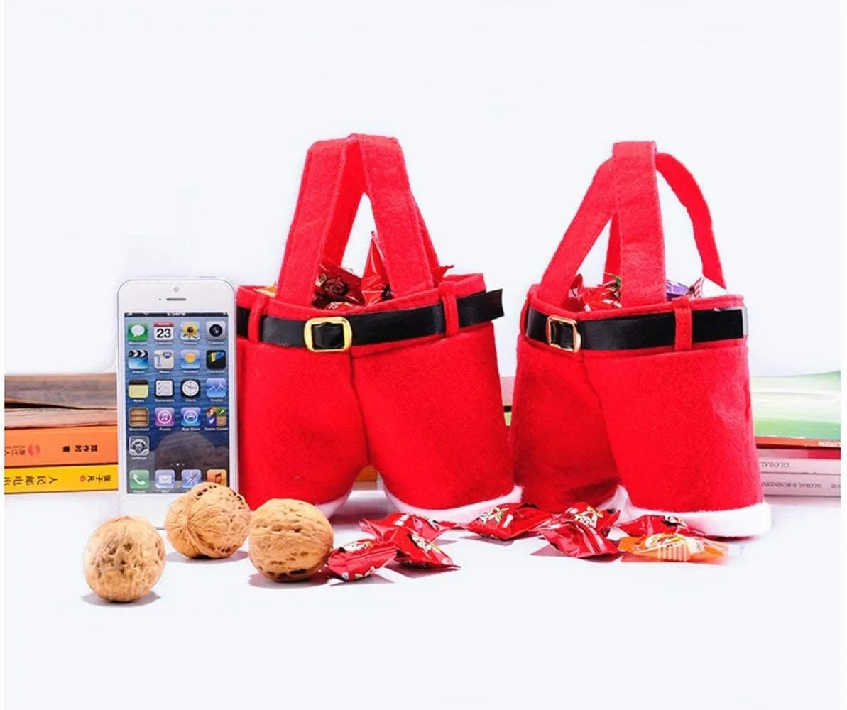 Homecube Christmas Candy Bag Santa Pants Gift and Treat Bags with Handle Portable Candy Gift Baskets Gift Wrap for Wedding, Pack of 3(7" L x 8.5" H)
