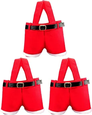 Homecube Christmas Candy Bag Santa Pants Gift and Treat Bags with Handle Portable Candy Gift Baskets Gift Wrap for Wedding, Pack of 3(7" L x 8.5" H)
