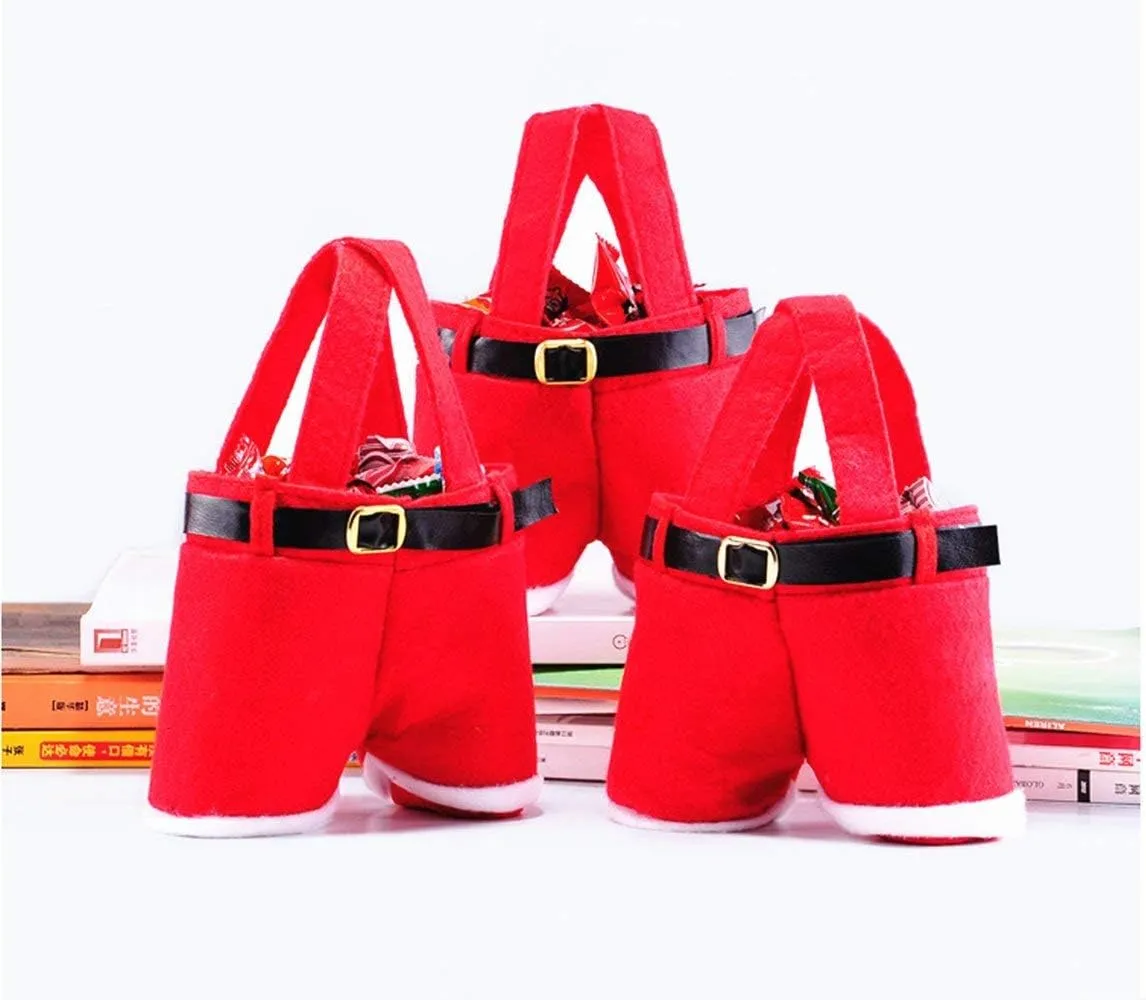 Homecube Christmas Candy Bag Santa Pants Gift and Treat Bags with Handle Portable Candy Gift Baskets Gift Wrap for Wedding, Pack of 3(7" L x 8.5" H)