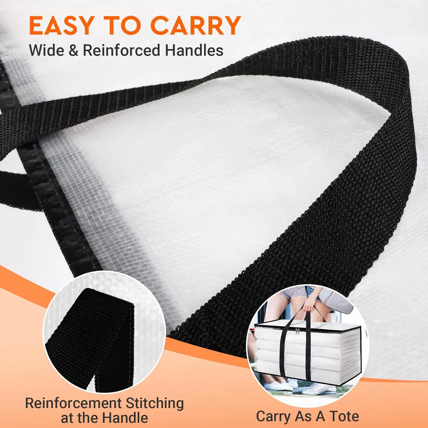 HomeHacks Clear Moving Bags Heavy Duty 4 Pack, Storage Bags with Zipper, Extra Thick Handles & Waterproof Packing Boxes for Moving, Camping, Home Organization 93L/24Gal (28.7"x14.2"x14")