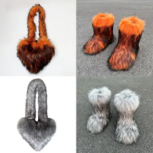 Hot selling solid color fur two-piece set(shoes and bags) HPSD325