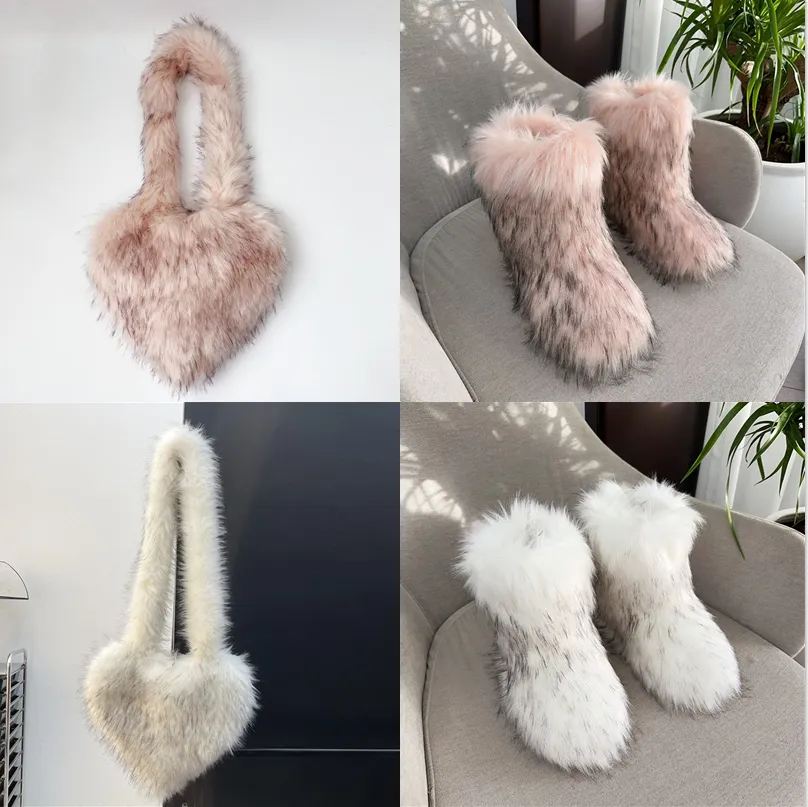Hot selling solid color fur two-piece set(shoes and bags) HPSD325