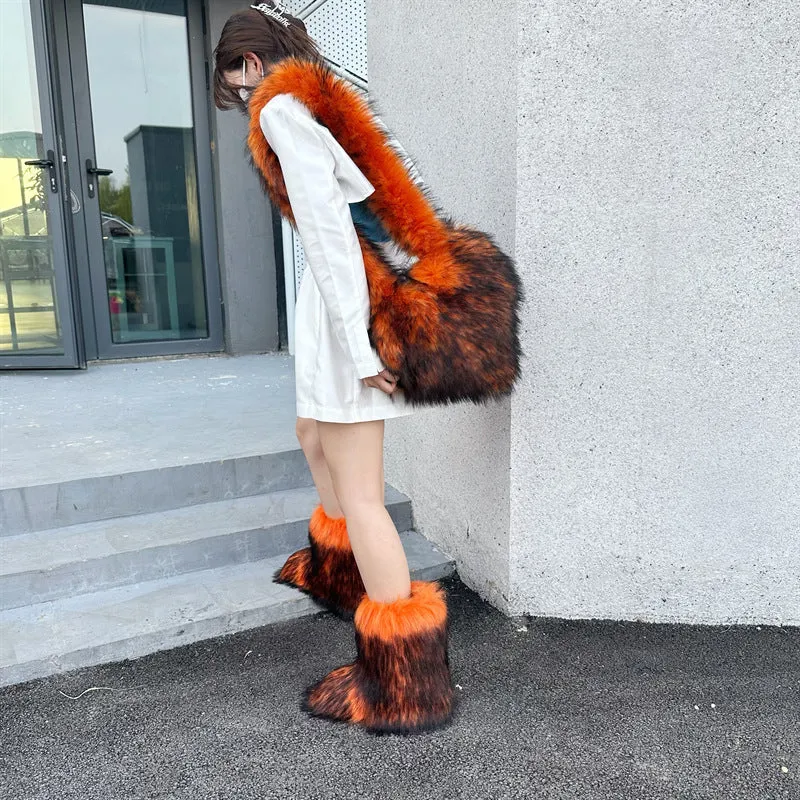 Hot selling solid color fur two-piece set(shoes and bags) HPSD325