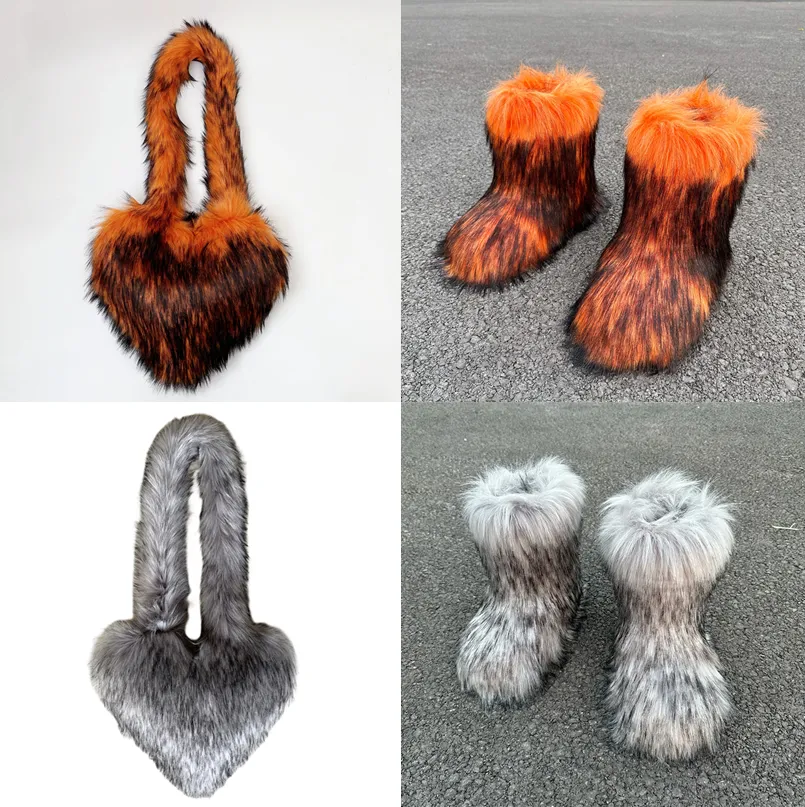 Hot selling solid color fur two-piece set(shoes and bags) HPSD325