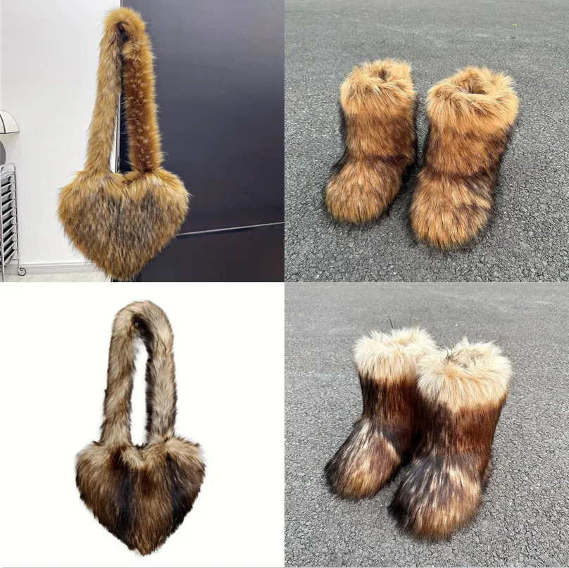 Hot selling solid color fur two-piece set(shoes and bags) HPSD325