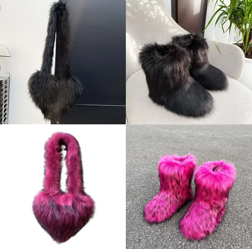 Hot selling solid color fur two-piece set(shoes and bags) HPSD325