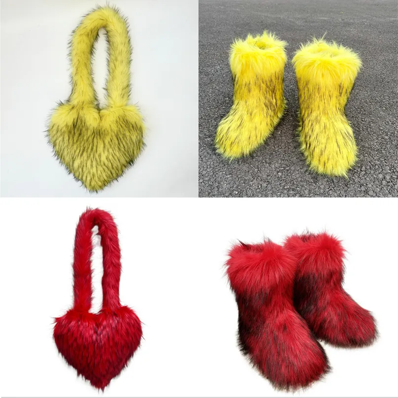 Hot selling solid color fur two-piece set(shoes and bags) HPSD325
