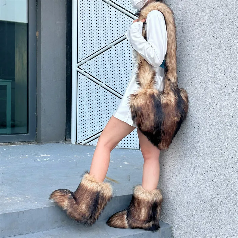 Hot selling solid color fur two-piece set(shoes and bags) HPSD325