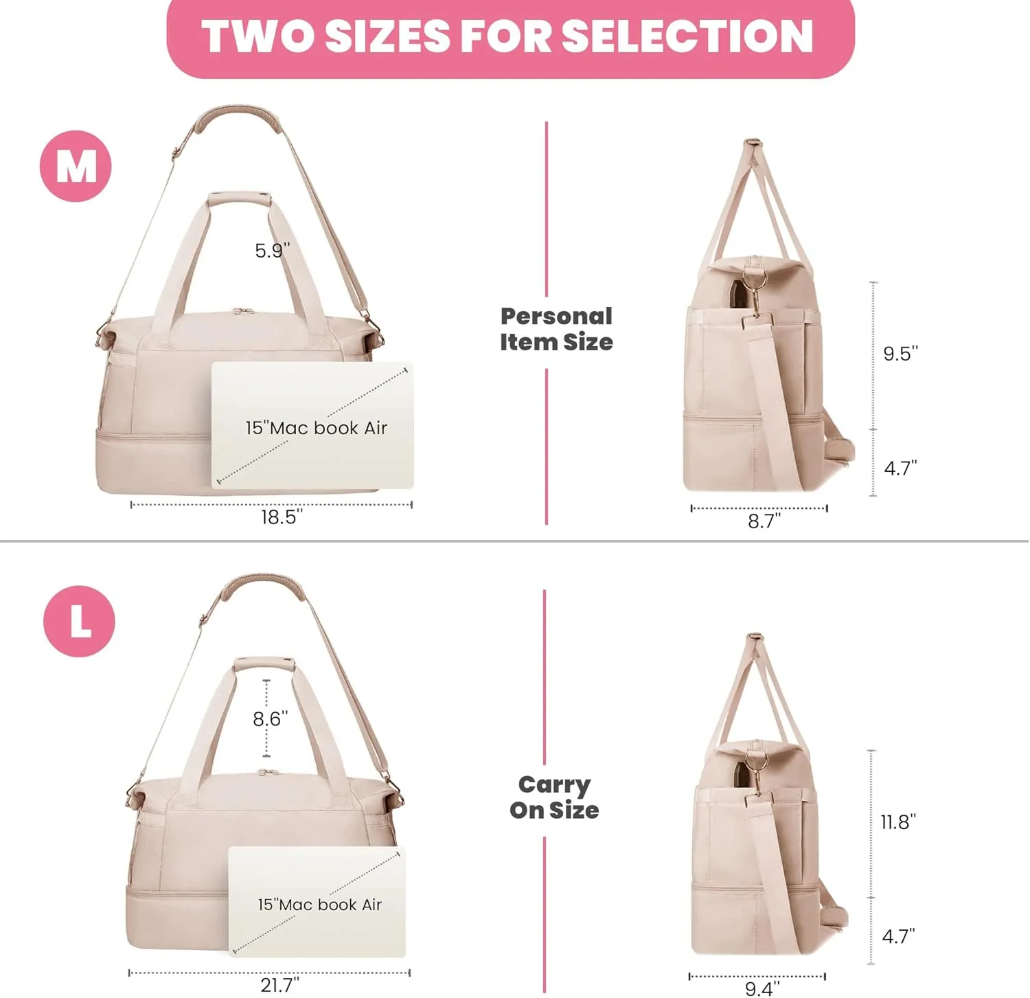 HUELLA AD Weekender Bags for Women Travel, Stylish Women's Workout Bag, Duffle Bag Women, Gym Duffle Bag with Shoe Compartments & USB Charging Port (Beige)