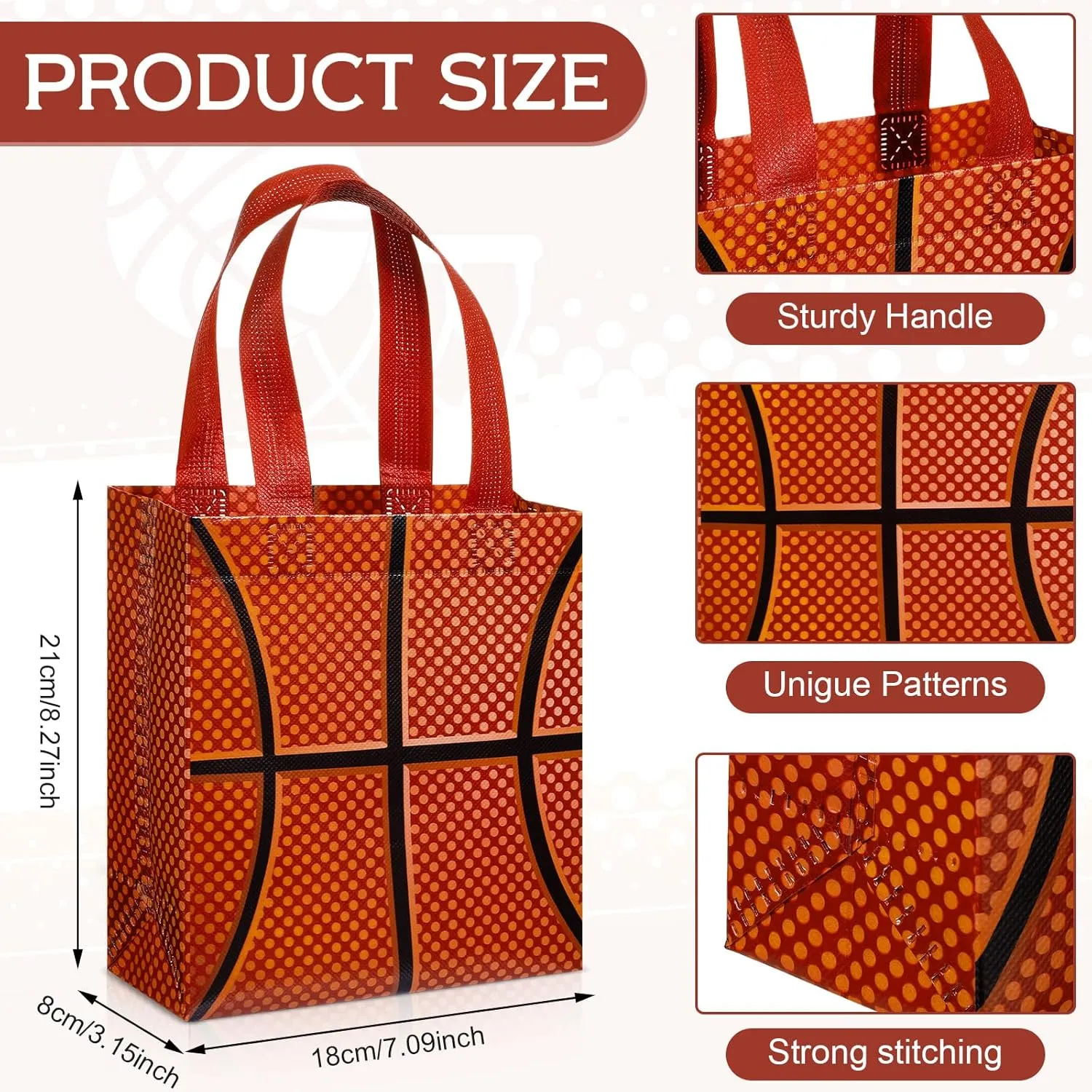 Huhumy 24 Pcs Sports Party Favor Bags Football Basketball Baseball Soccer Treat Goodie Gift Bag with Handles for Party Gift(Basketball)