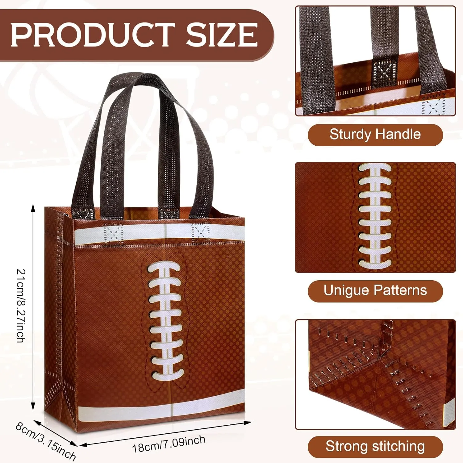 Huhumy 24 Pcs Sports Party Favor Bags Football Basketball Baseball Soccer Treat Goodie Gift Bag with Handles for Party Gift(Football)