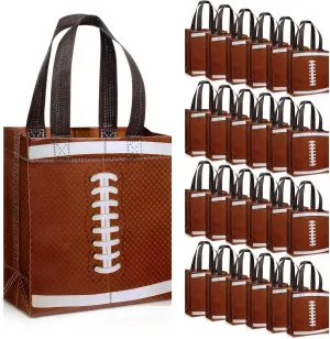Huhumy 24 Pcs Sports Party Favor Bags Football Basketball Baseball Soccer Treat Goodie Gift Bag with Handles for Party Gift(Football)