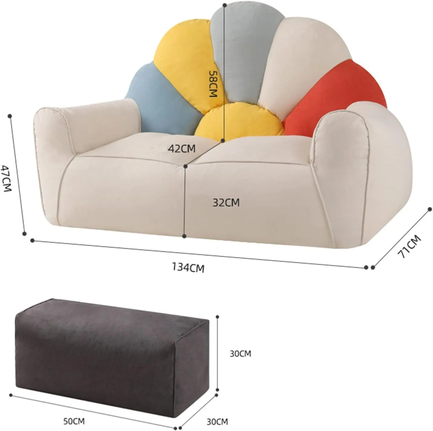 HWOEK Lazy Sofas Bean Bag Chair w/Footstool Lounger Seat - Soft Beanbag Cover, No Filler, Stuffed Animal Storage, Gray