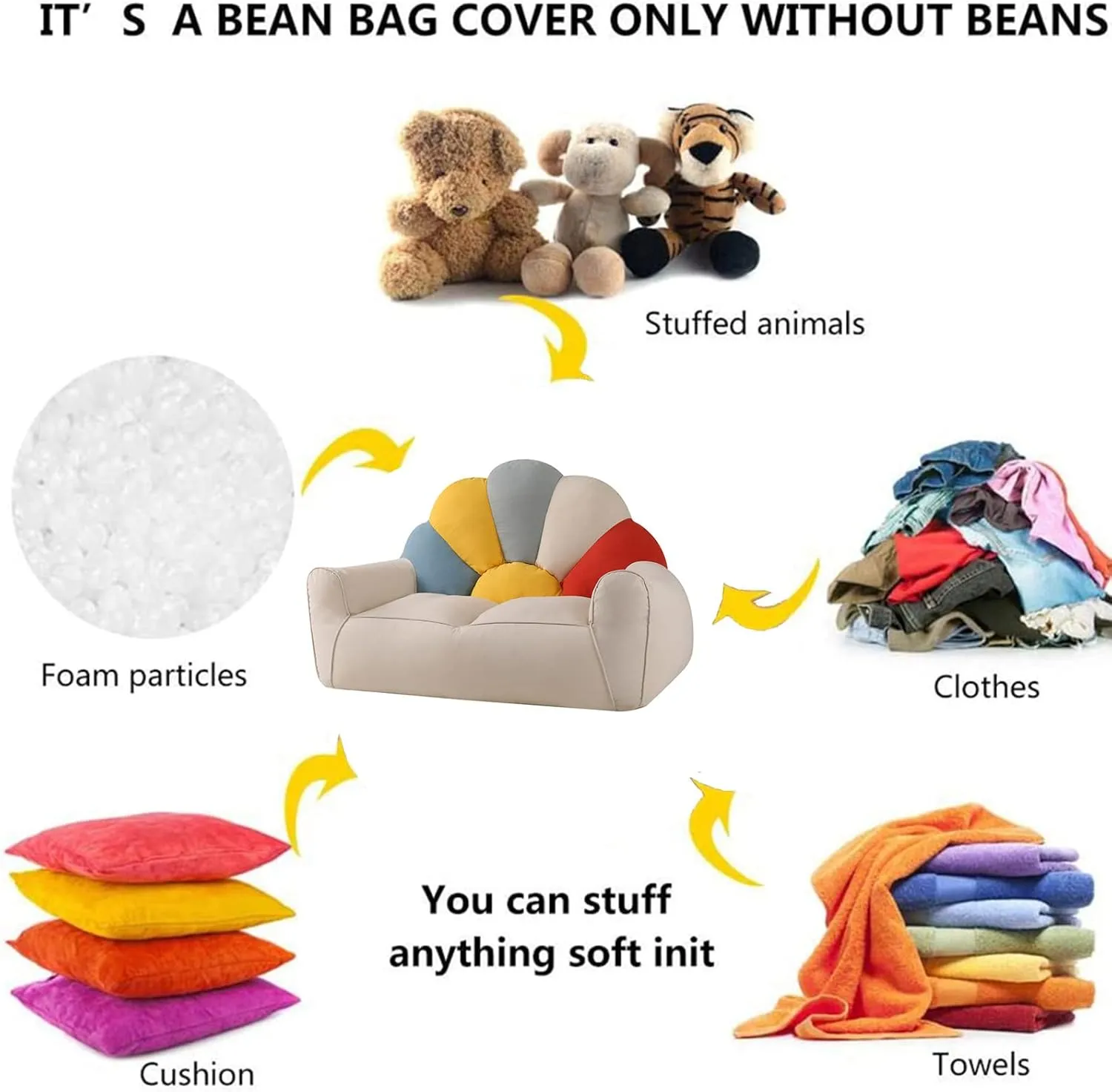 HWOEK Lazy Sofas Bean Bag Chair w/Footstool Lounger Seat - Soft Beanbag Cover, No Filler, Stuffed Animal Storage, Gray