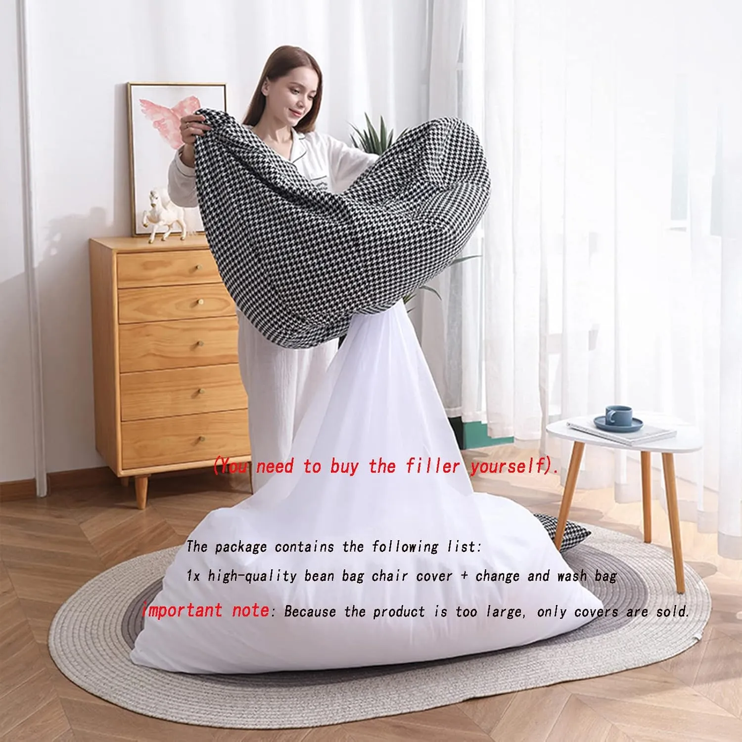 HWOEK Lazy Sofas Bean Bag Chair w/Footstool Lounger Seat - Soft Beanbag Cover, No Filler, Stuffed Animal Storage, Gray
